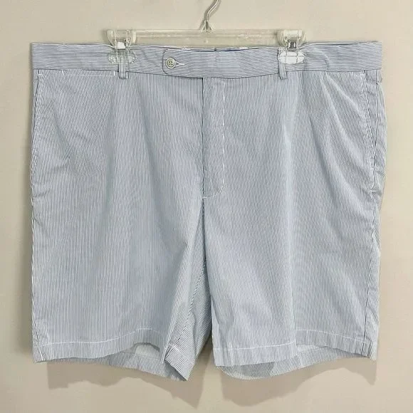 Peter Millar Summer Pinstripe Shorts Flat Front Sz 42 Blue & White Stripe Preppy