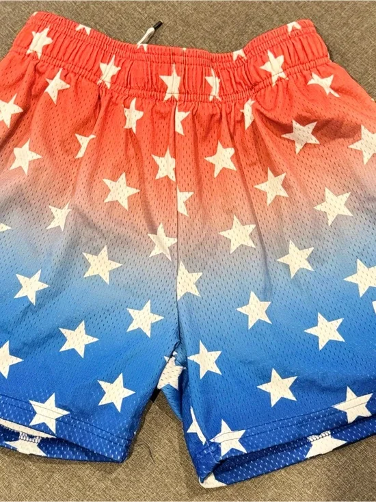 Men's Gradient Red to Blue Star Athletic Shorts