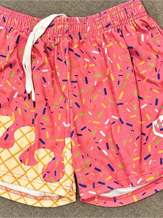 Men's Athletic Drawstring Shorts in Bright Pink Sprinkles