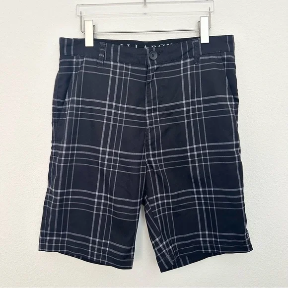 Billabong Black Plaid Board Shorts Lightweight Quick Dry Sporty Size 32 Waist