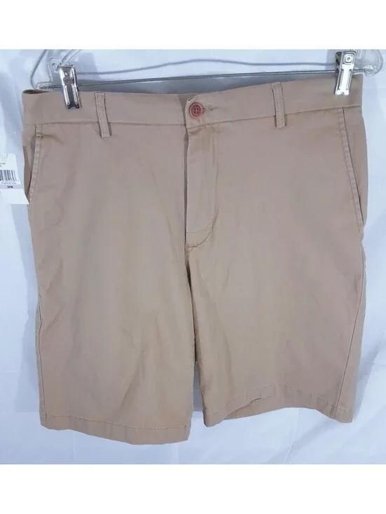 IZOD Cedarwood KHAKI Shorts FLAT Front 32W  10