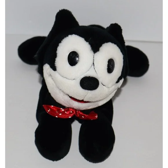 1997 Vintage Felix the Cat Plush A&A Black White Red Bow Tie Laying Toy 12 inch