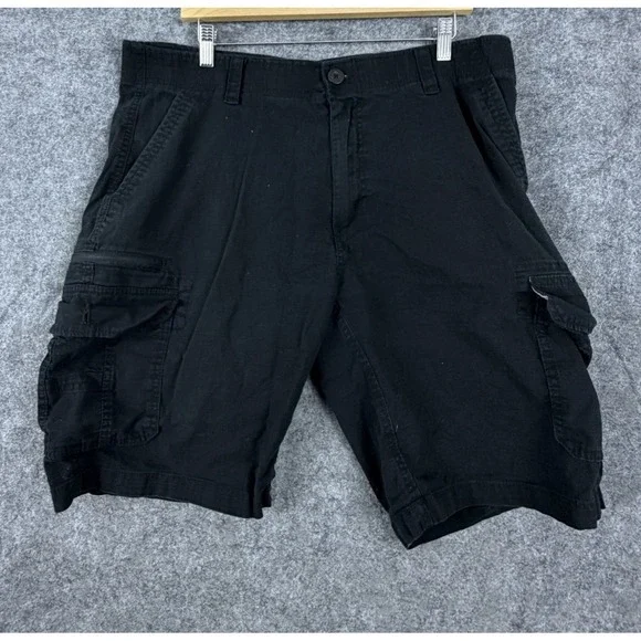 Wearfirst Cargo Shorts Men 38 Black Cotton Stretch Utility Pocket Hiking Outdoor