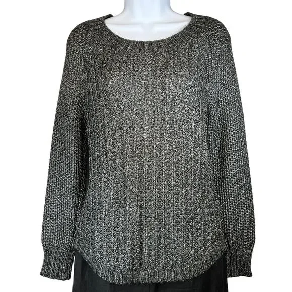 Calvin Klein Jeans‎ Open crochet Knit Chunky Sweater Women's Med Metallic Silver