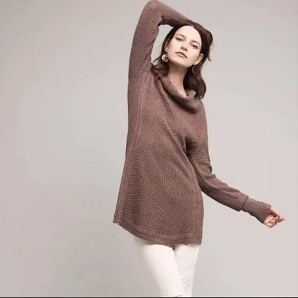Anthropologie MOTH Cowl Neck Sweater, Light Grey, Cotton/Cashmere Blend,‎ Small