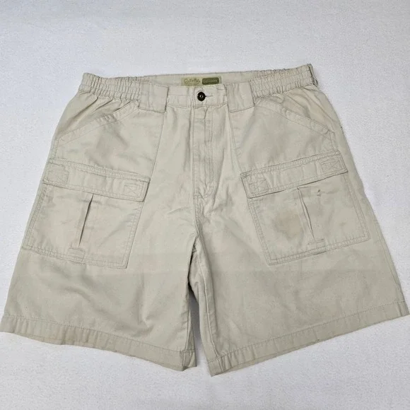Cabelas Outdoors Mens 38 Cargo Shorts Tan Khaki Elastic Waist Utility Hiking