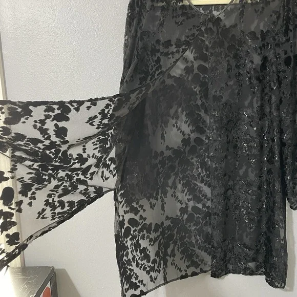 Vtg Womens Cardigan Sheer Burnout Velvet Whimsigoth Witchy Grunge Jacket Top XL*
