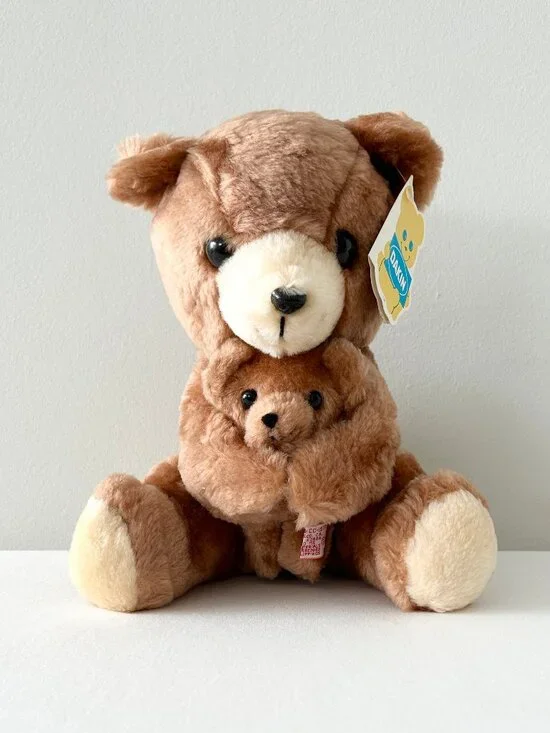 Vintage 1977 DAKIN Nature Babies Brown Bear Mama & Baby Plush Set Stuffed Toy
