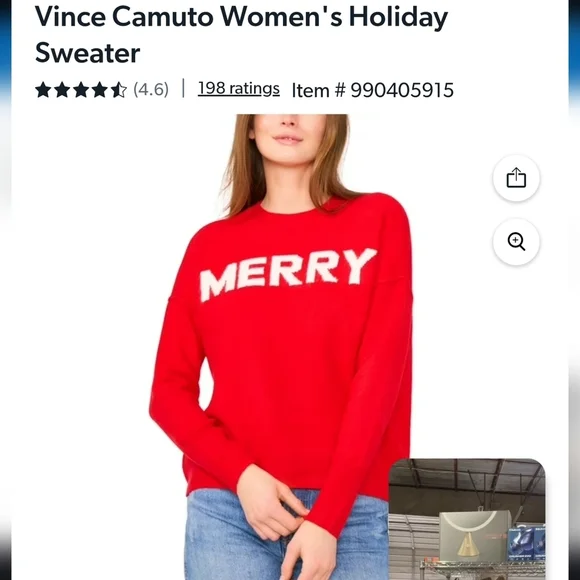 New Vince Camuto Red 'MERRY' Crewneck Holiday Sweater