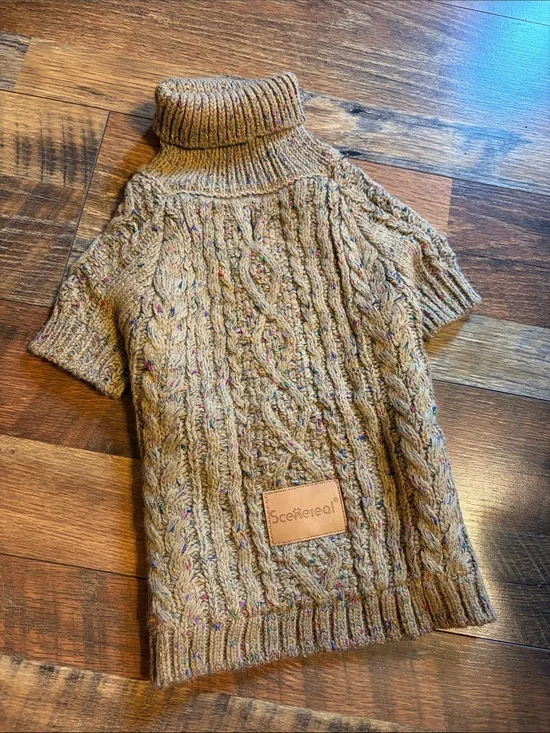 Dog Tan Cable Knit Turtleneck Sweater
