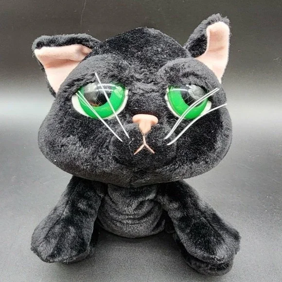 Russ Black Big Eye Cat Kids 9in Vintage Kitsch Retro Spooky Halloween‎ Plush Toy