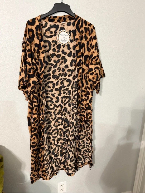 Leopard Print women’s ' Kimono Cover-Up - Brown/Black Lightweight leopard-print