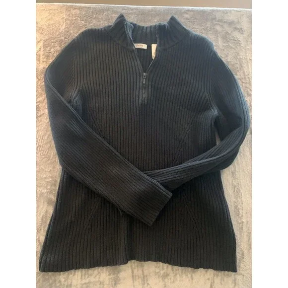 Liz & Co Woman  1X Black 1/4‎ Zip Pullover Ne Neck Sweater Large Heritage