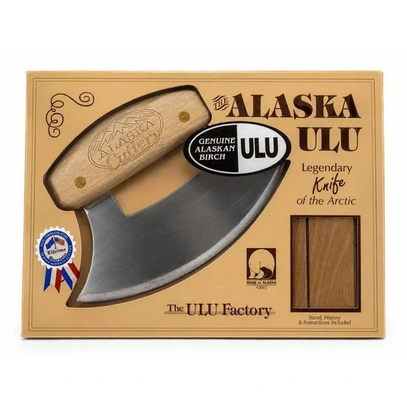 Alaska ULU Knife Genuine Birch w/ Stand Original Box Made in Alaska