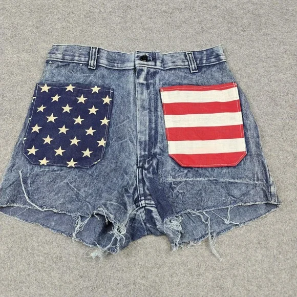Vintage Navdungaree Shorts Mens 28 Blue Denim American Flag Cutoff USA 80s