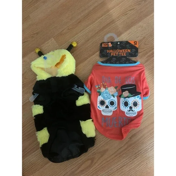 Lot x2 PET  Halloween Costume Bee Dia Muertos