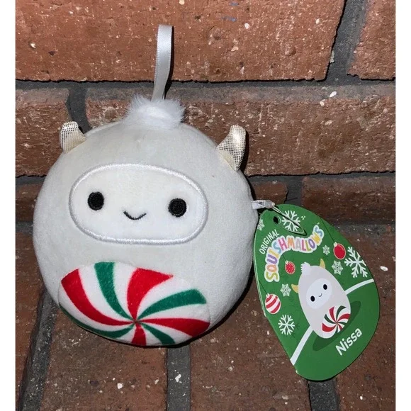 Squishmallows Nissa the Yeti Christmas Ornament Plush White Peppermint 2023