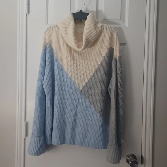 CHICSOUL Color Block Ribbed Cowl Neck Sweater Sz XL