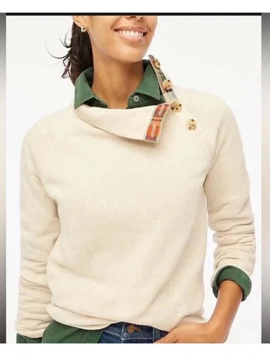 J Crew NWT Wide Button-Collar Pullover Sweatshirt