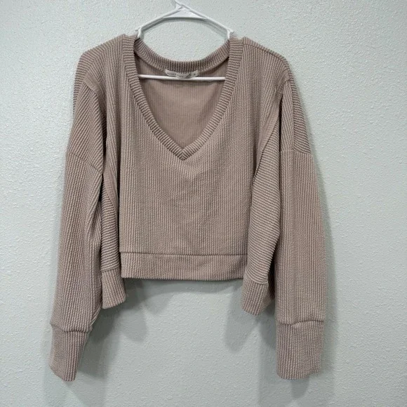 Altar'd State Womens XL Mauve Textured Cropped V-Neck Sweater A2748K762JD