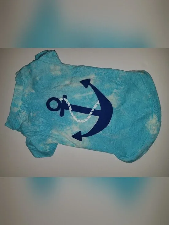 Tie-Dye Tee Blue Beach Day Anchor Pet Outfit Size Medium