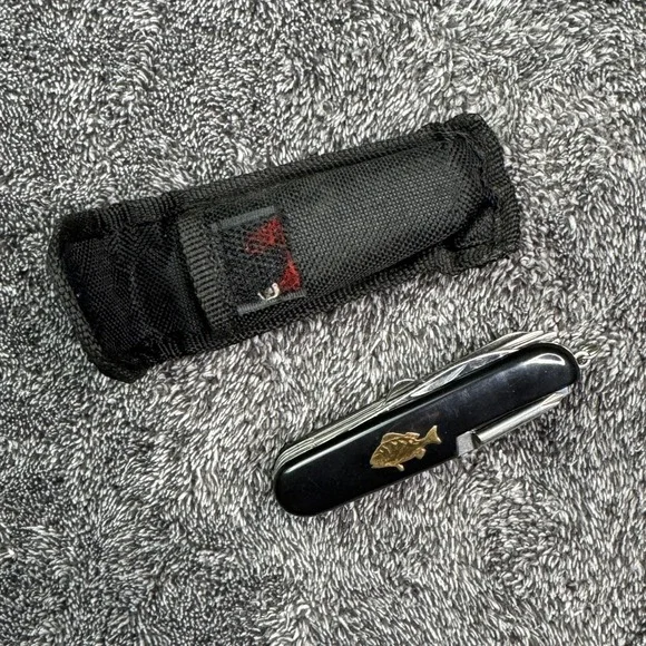Vintage Victorinox Fisherman Swiss Army Knife 91mm Fish Inlay Black Pouch