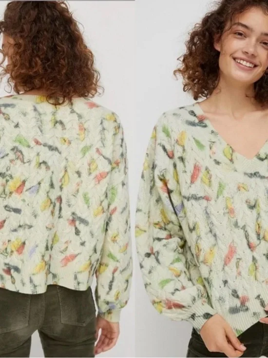 Anthropologie “Catch of the Day” fish lure design cable knit 100% lambswool