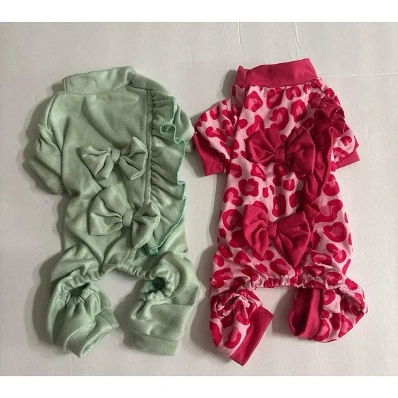 Dog Pajamas with Bows (XXS) Tea Cup Size, Bundle of 2 PJs
