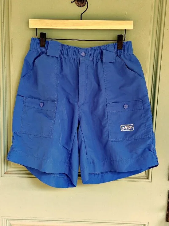 AFTCO Fishing Shorts Long Mens 34 Blue Nylon Cargo Angler Outdoor Utility Mexico