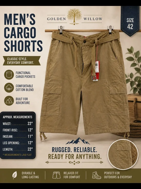 Men's Cargo Shorts in Tan — Relaxed Fit Utility