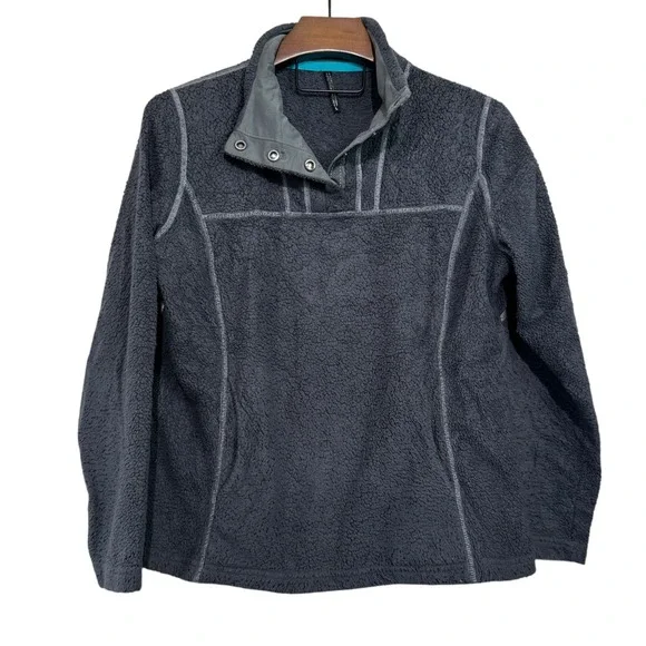 KUHL Avalon Womens Gray Sherpa‎ Fleece 1/4 Snap Sweater Hiking Outdoor Large