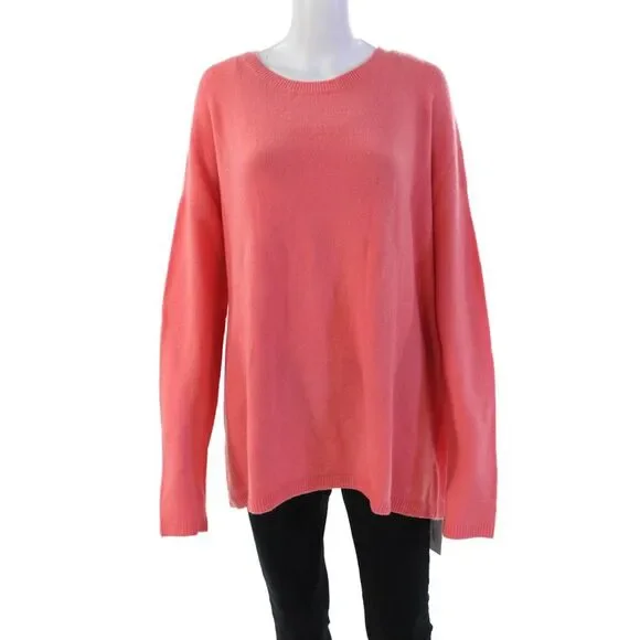 Halogen Womens Bow Back Long Sleeves Sweater Coral Pink Wool Sze Extra Large