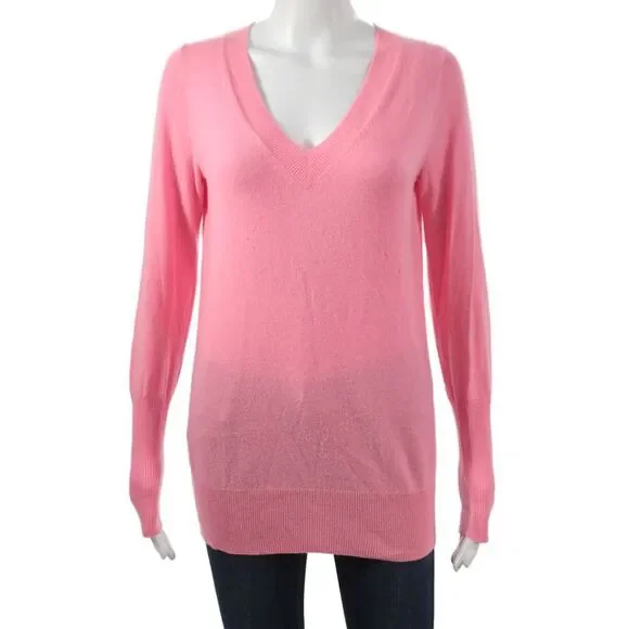 J Crew Collection Womens Cashmere VNeck Pullover Pink Long Sleeve Size S