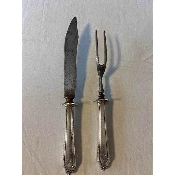 Unbranded Antique Carving Set OS‎ Silver Fair Monogrammed D Carbon Steel 2pc