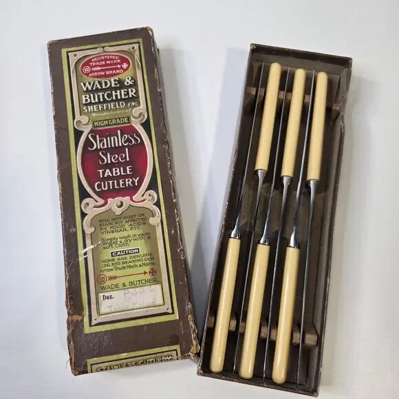 Wade & Butcher Table Cutlery Knife Set Original Box England Stainless Steel