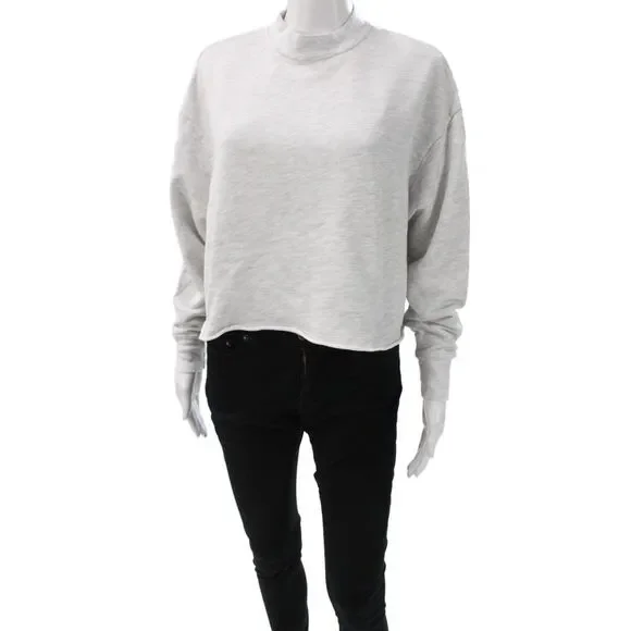J Brand Women Cropped Gray Mockneck Cotton Sweatshirt Size XS