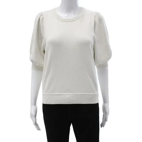 Lini Womens Pullover Ivory Crew Neck Short Sleeve Size S