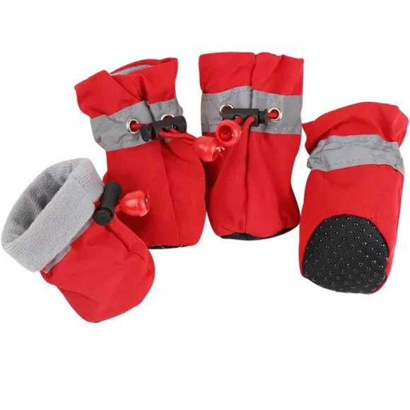 RED 4PCS/Set SIZE 5 Waterproof Pet Dog/Cat Shoes Anti-slip Rain/Snow‎ Boots