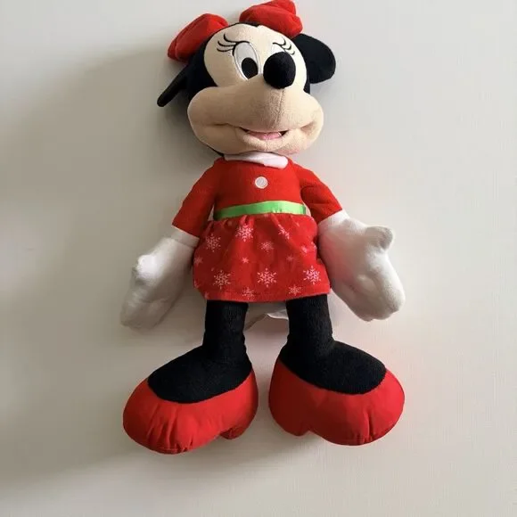 Disney Christmas 21” Minnie Mouse Red Snowflake Dress Red Bow Soft Plush LARGE