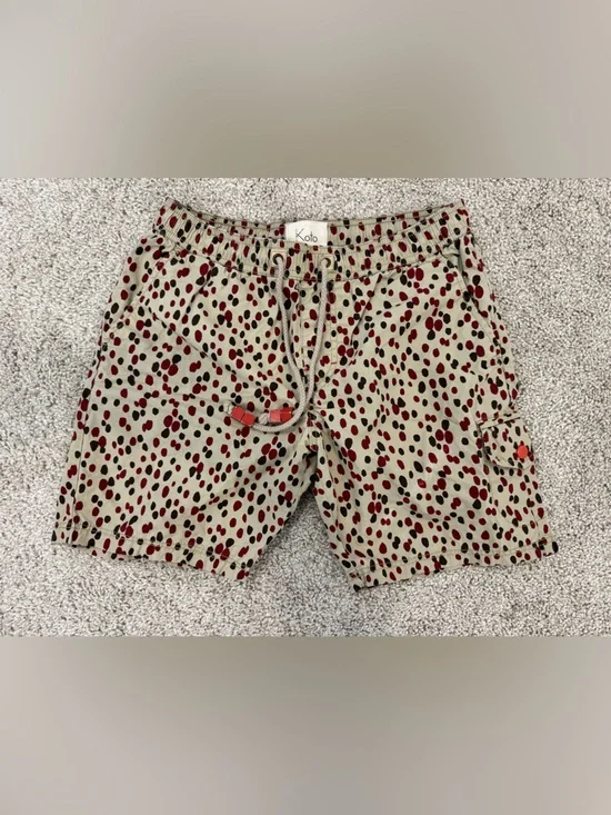 Koto Men's Beige Dot-Print Hybrid Shorts with Red & Black Accents