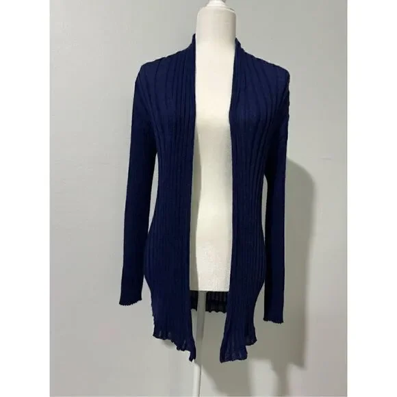 Eileen Fisher 100% baby alpaca blue ribbed open front cardigan S