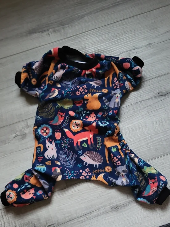 Navy Forest Animal Print Dog Onesie with Bright Accents