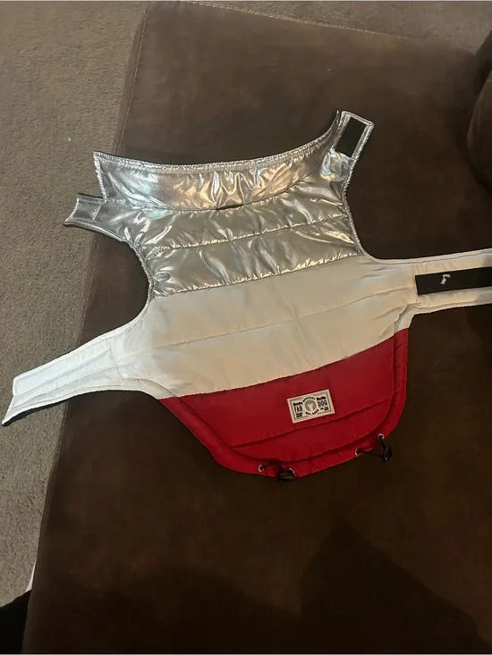 Reflective Silver, White & Red Puffer Dog Vest