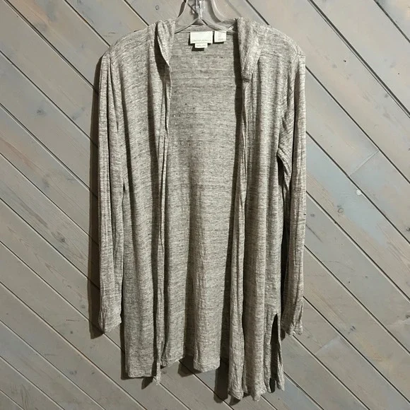 Cynthia Rowley Linen Blend Open Front Hooded‎ Cardigan Sweater Small