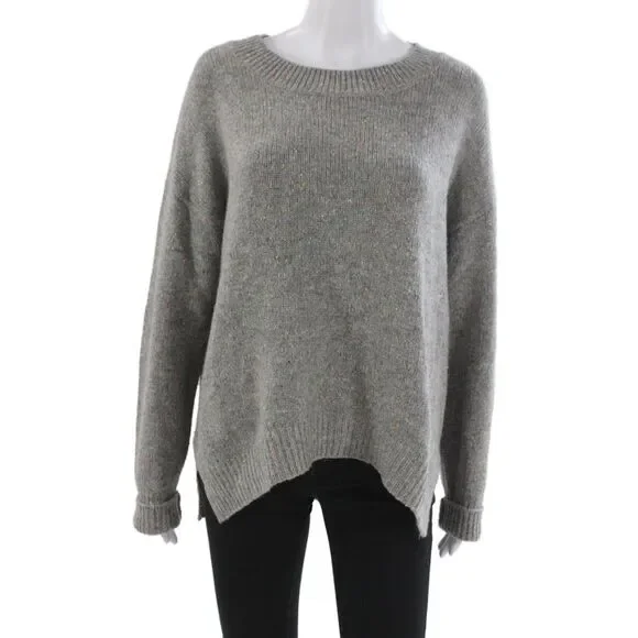 One Grey Day Unisex Pullover 100% Cashmere Gray Round Neck Long Sleeve Size L