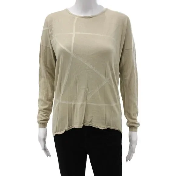 Lafayette 148 New York Womens Geometric Beige Long Sleeve Sweater Size S