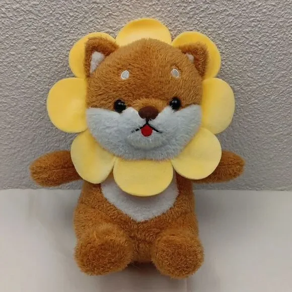 Sunflower Bear Plush Sitting Tan Cub Yellow Petals Amusing Stuffed Animal