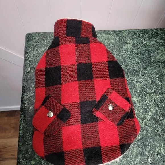 Woof Red and Black Checkered Cozy Doggie Jacket Size Small