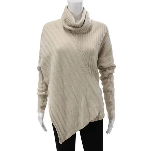 Lafayette 148 New York Unisex Beige Extrafine Wool Turtleneck Pullover Size S