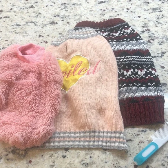 Pet Fashion Cozy Pink Fluffy Patterned Dog Sweaters Clothes Set of 3 Size S Comb